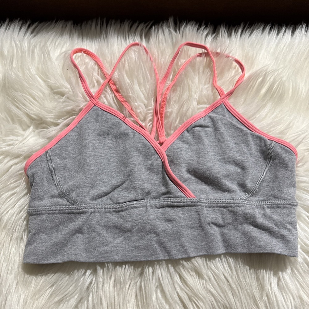 lululemon 8 Gray Sports Bra Orange Trim Cross back Straps